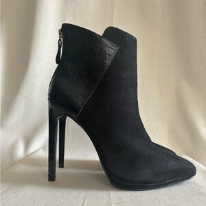 Steven Adverse Black Leather Croc Stiletto Ankle Boots 8M